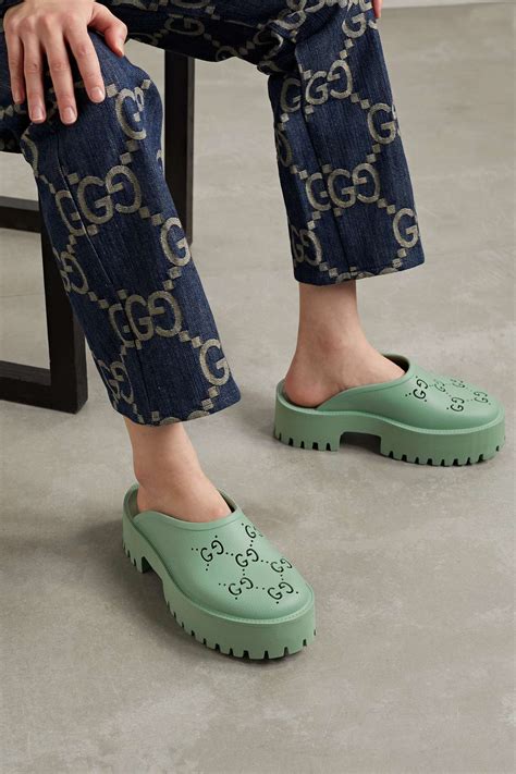 gucci elea perforated rubber platform mules|gucci snake mules.